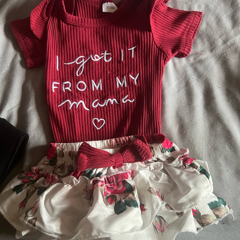 Red and White Matching Set with Floral Skirt